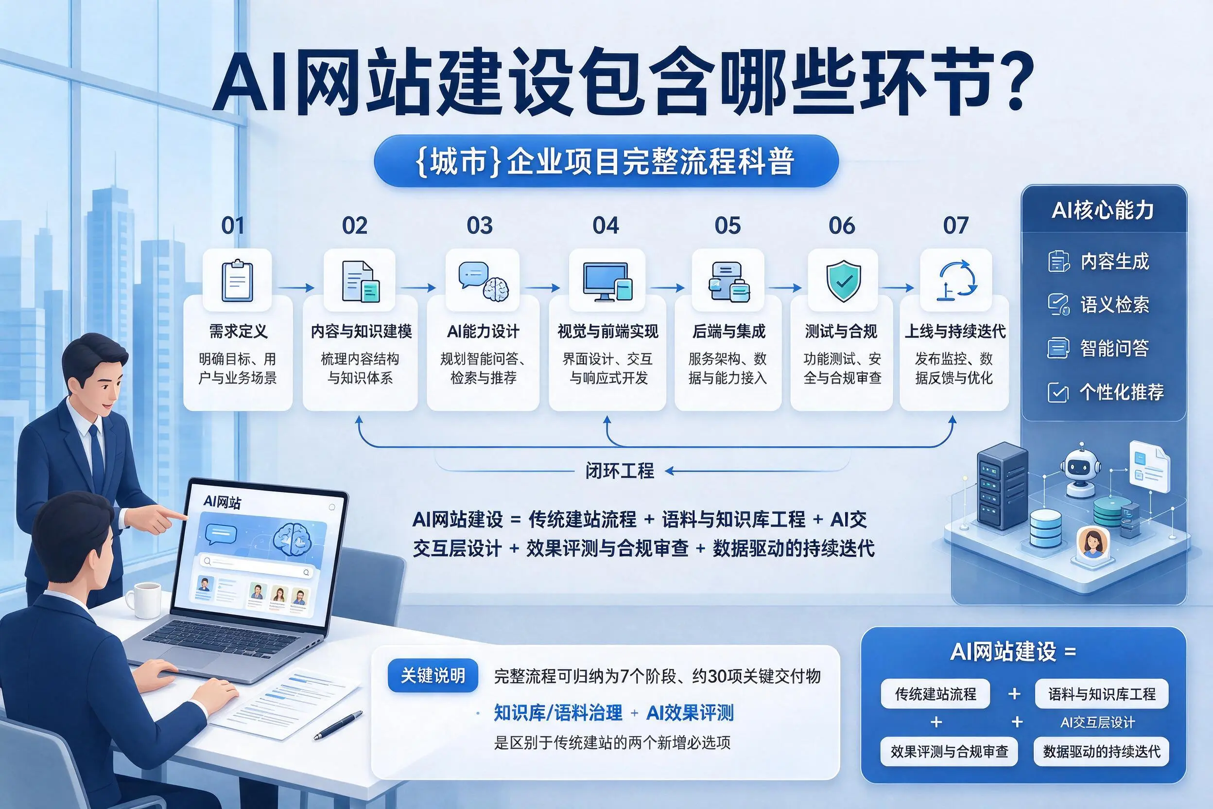 AI网站建设包含哪些环节？青岛企业项目完整流程科普